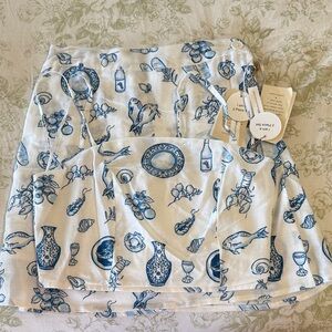 Blue and White Printed Linen-Blend Matching Set